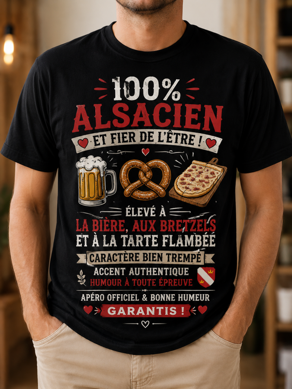 Tee-shirt Humoristique “100% Alsacien” 🍺🥨