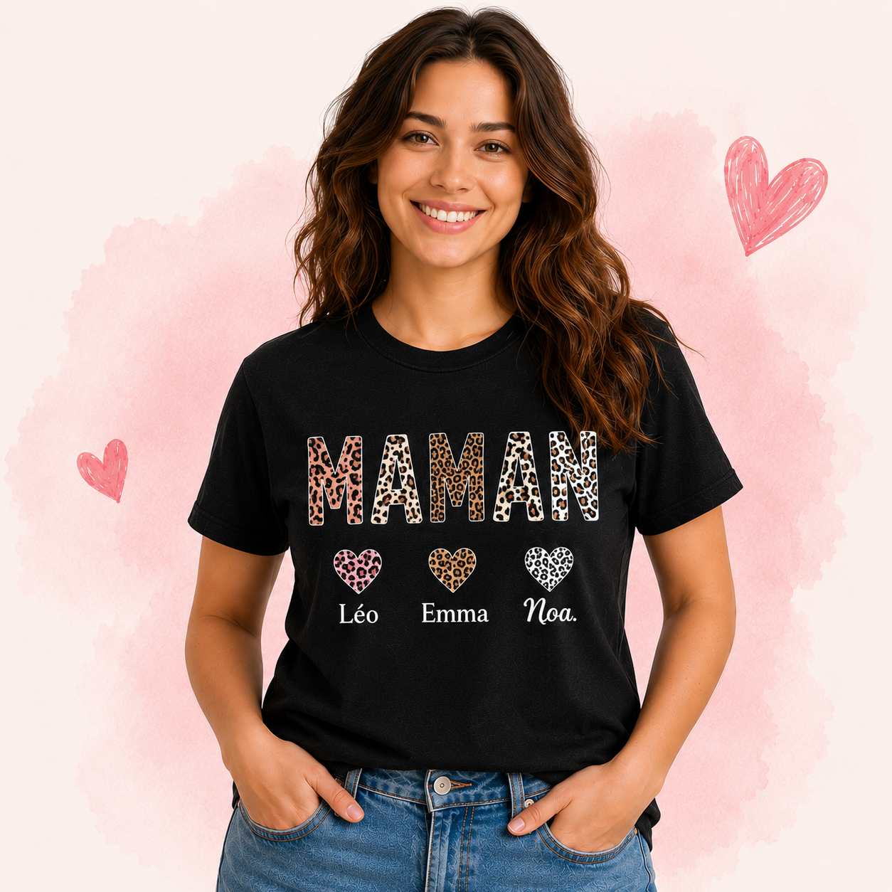 Tee-shirt “MAMAN” Léopard personnalisé 🐆❤️