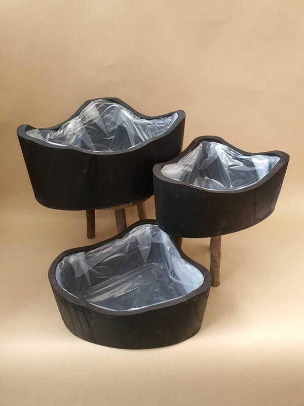 J design Bloempot zwart , Set van 3 , L36,5 x B31 x H15,5cm