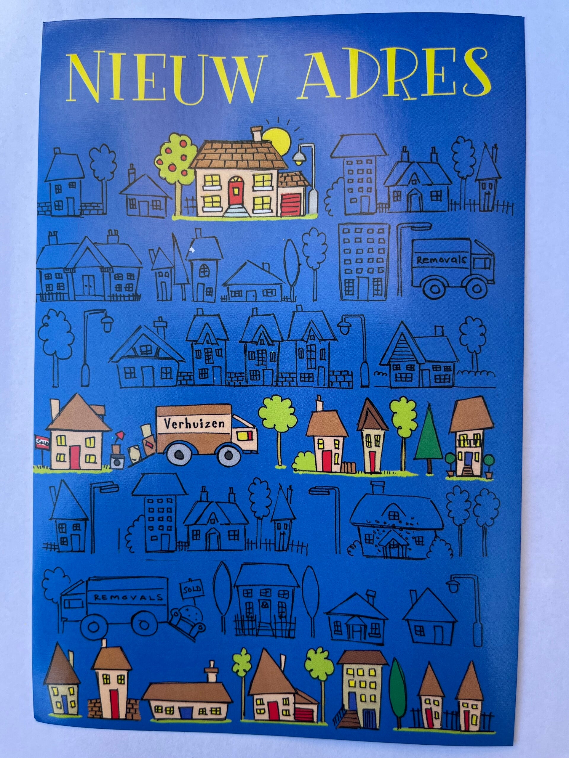 Nieuw adres kaart – 8 stuks - Blauw met verhuisillustraties