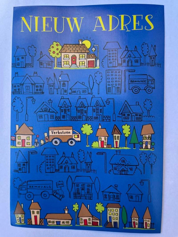 Nieuw adres kaart – 8 stuks - Blauw met verhuisillustraties