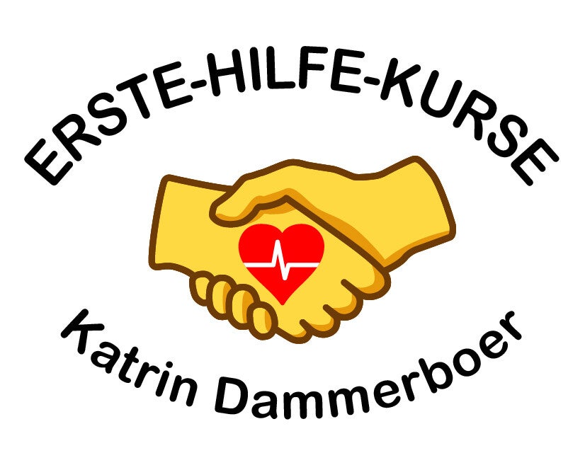 Logo Erste Hilfe Kurse - Katrin Dammerboer - Handschlag, rotes Herz,