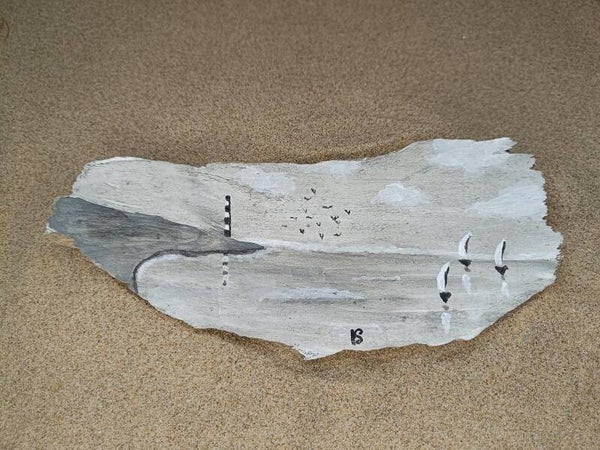 peinture sur bout de bois flotté