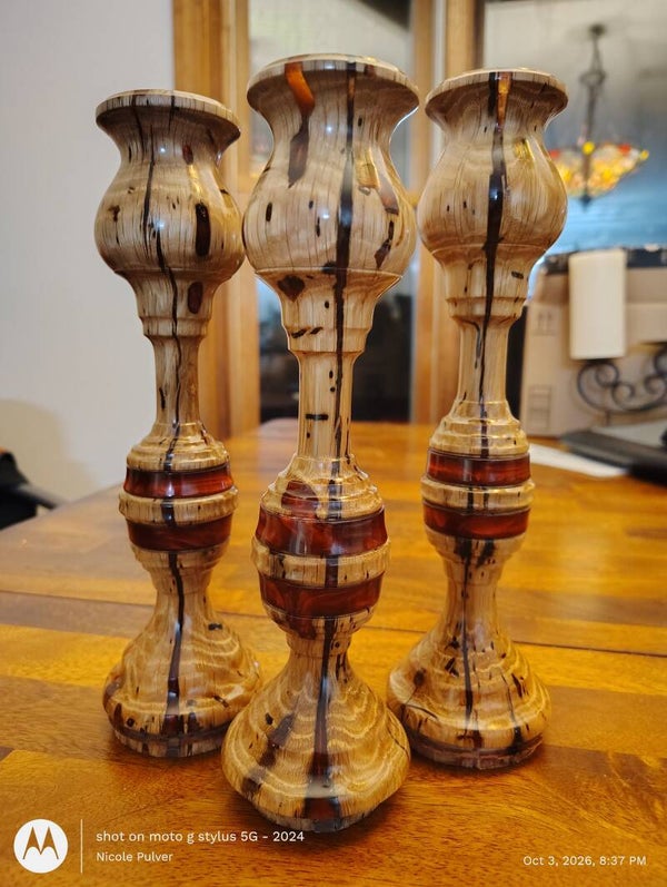 100-Year-Old Reclaimed Oak Candlesticks -Set of 3