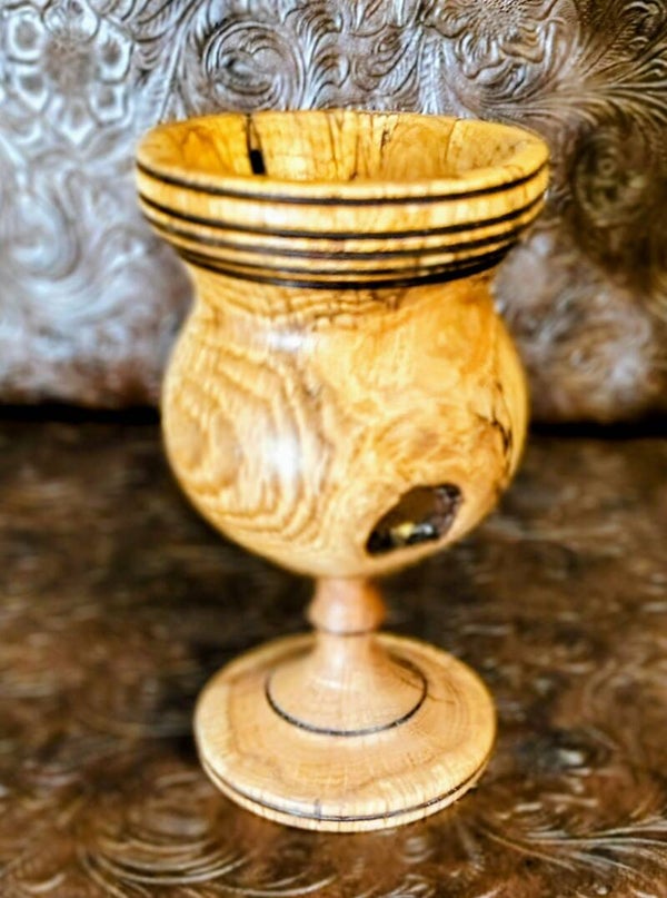 Hand-Turned Spalted Oak Goblet – Rustic Wooden Chalice, Farmhouse Decor