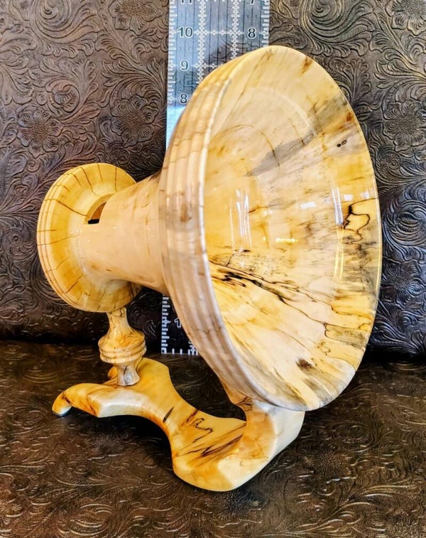 Hand Turned Spalted Maple Speaker Sculpture – Carved Base, Functional Wood Art