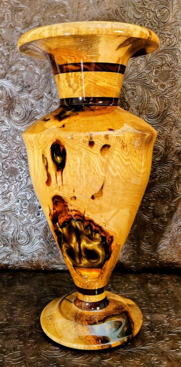 Hand Turned Oak Vase – Bolivian Rosewood, Epoxy Inlay, 13.75 Tall