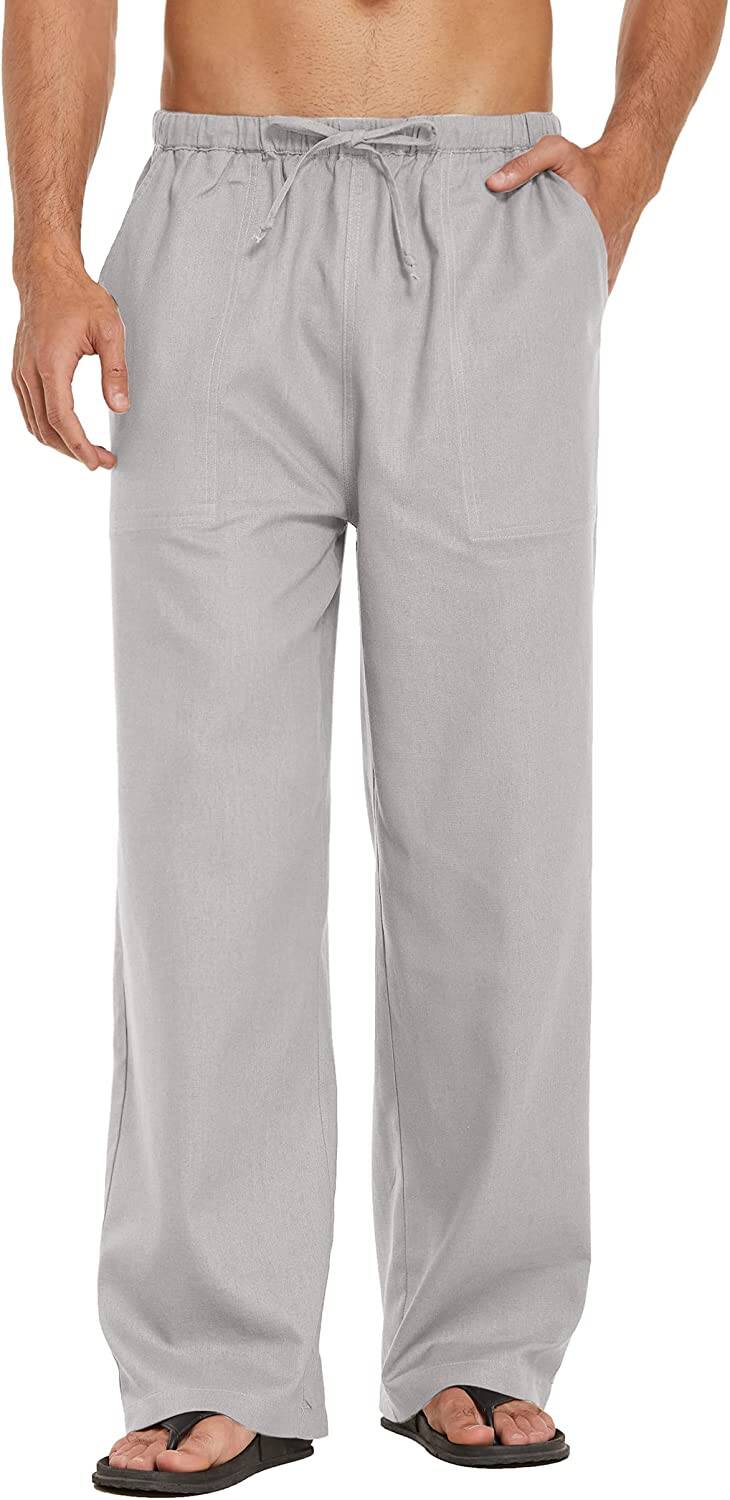COOFANDY Mens Linen Loose Casual Lightweight Elastic Waist Yoga Beach Pants
