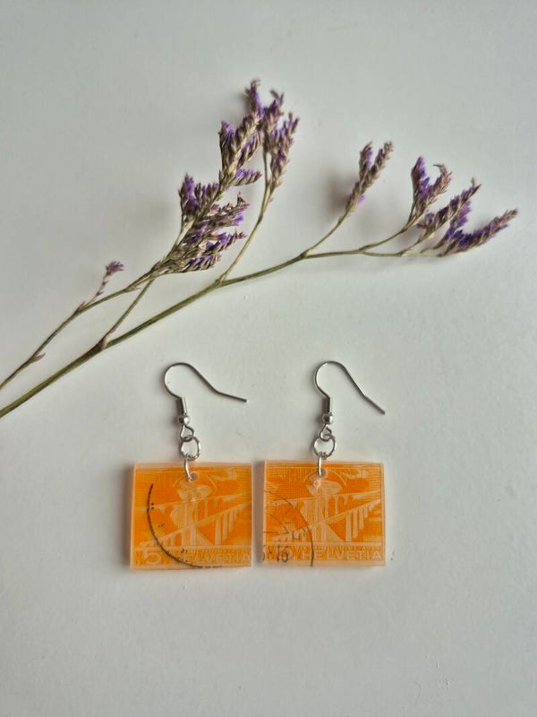 Postal stamp earrings