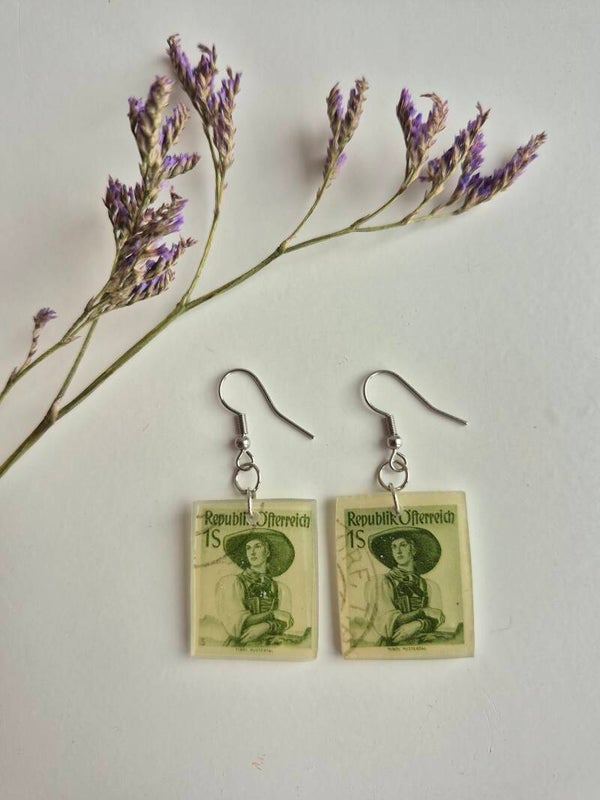 Postal stamp earrings