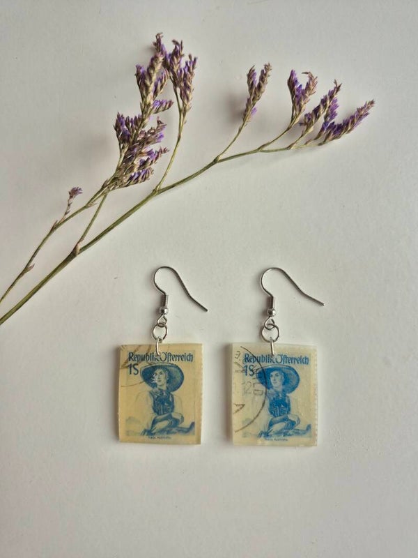 Postal stamp earrings