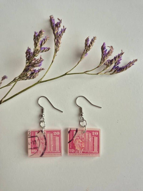 Postal stamp earrings