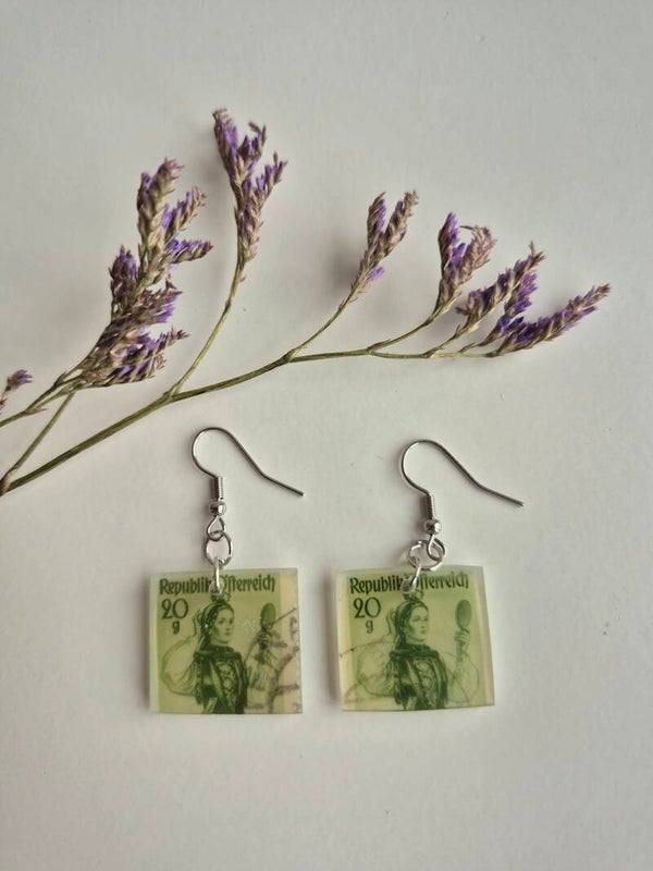 Postal stamp earrings