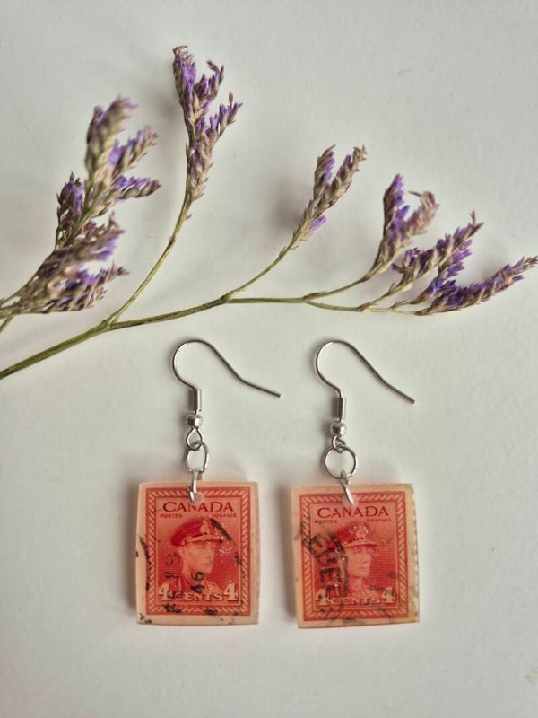 Postal stamp earring