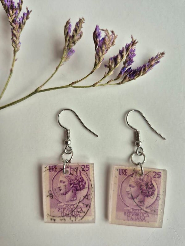 Postal stamp earring