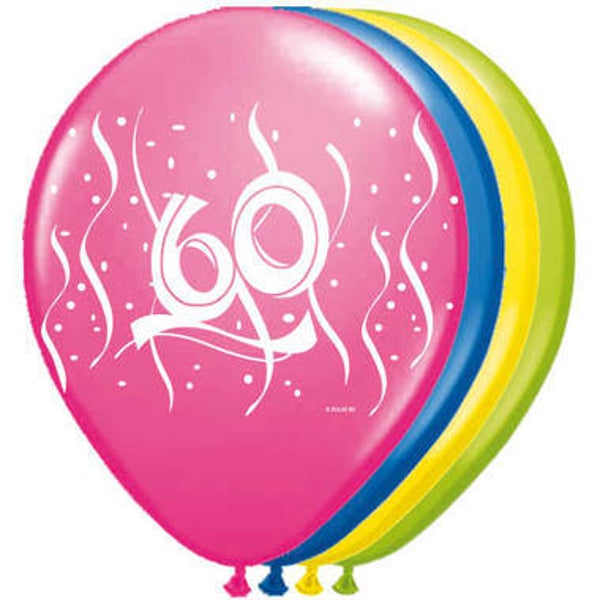 LO42 Latex ballon met opdruk (60) blauw met helium