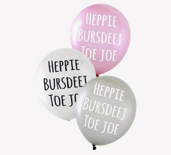 LO3 Latex ballon met opdruk (heppie bursdeej toe joe) roze met helium