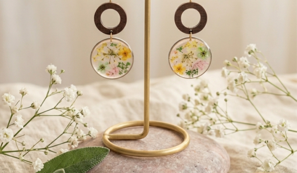 Boucles d'oreilles Florales et Noyer
