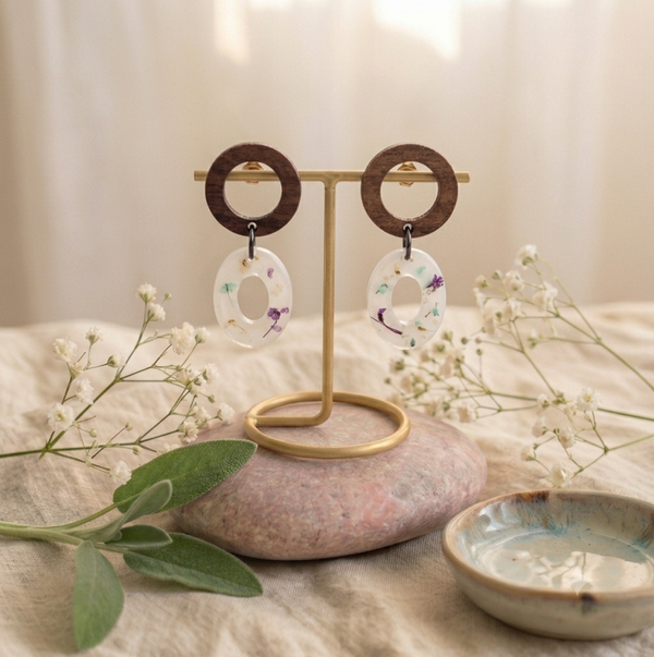 Boucles d'oreilles Florales et Noyer