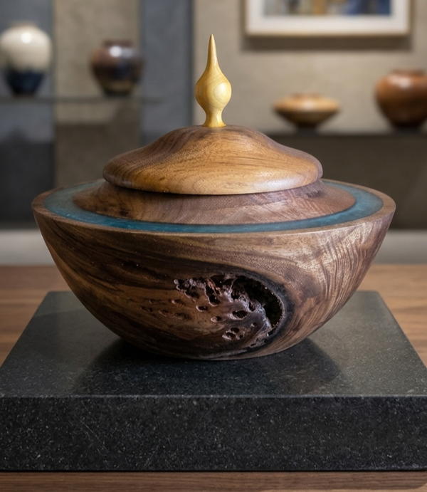 Resin/black walnut lidded bowl