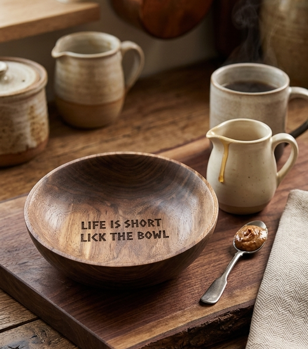 Engraved black walnut bowl