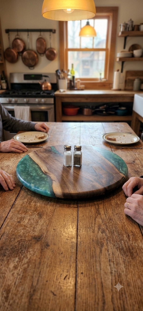 Resin/black walnut lazy susan