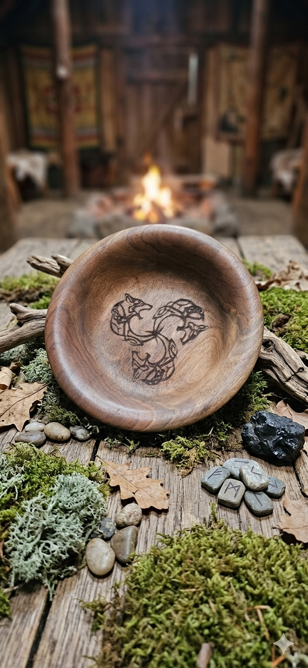 Black walnut triskelian engraved bowl