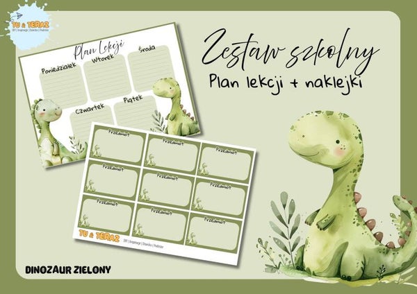Plan lekcji + naklejki - zielony dinozaur