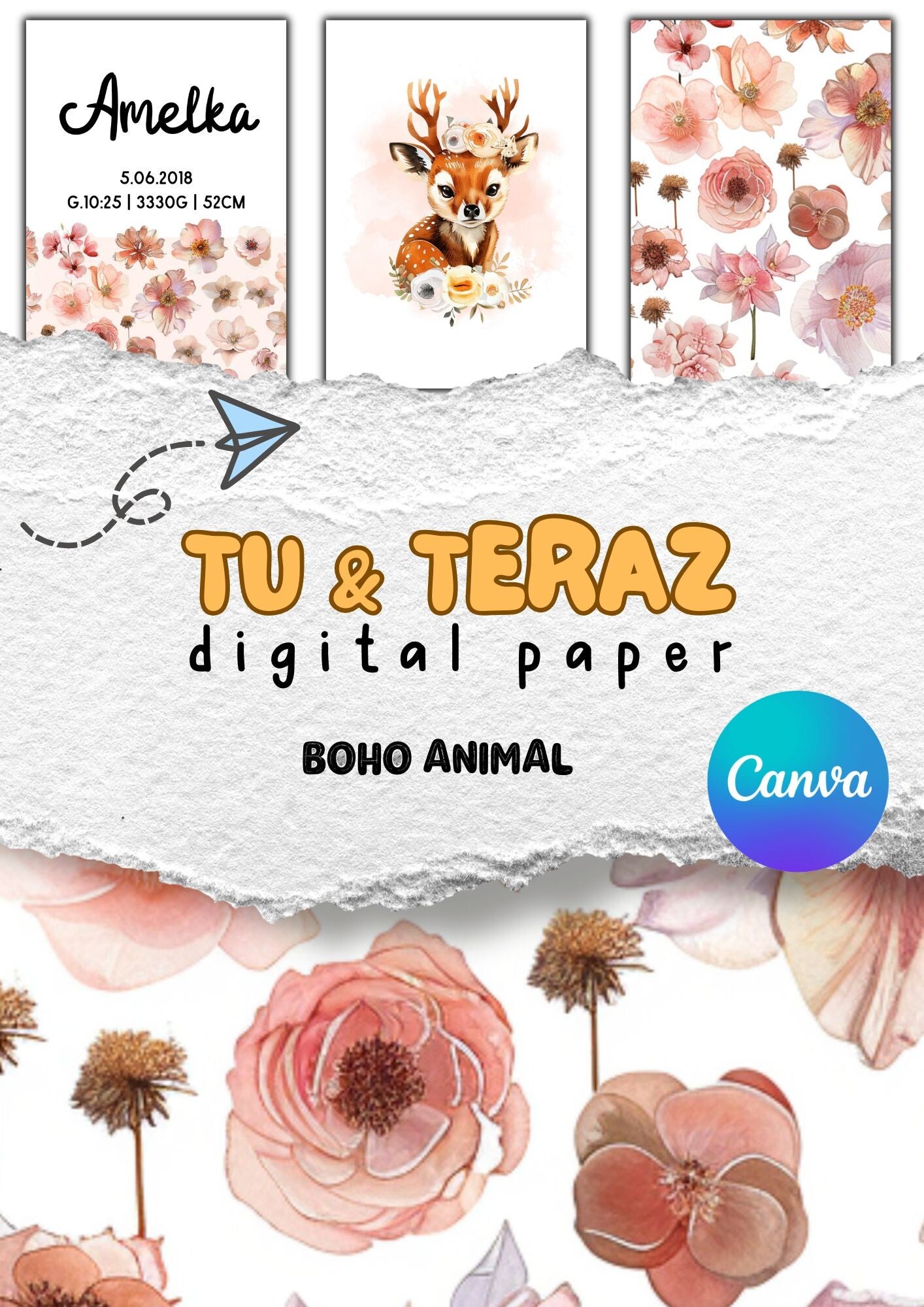 Boho Animal - różowy plakat
