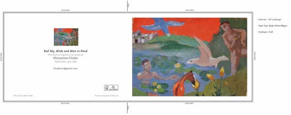 Red Sky, Birds and Man in Pond