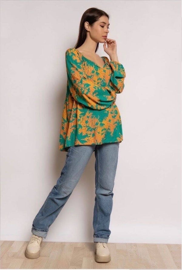 Groene flowy blouse met print