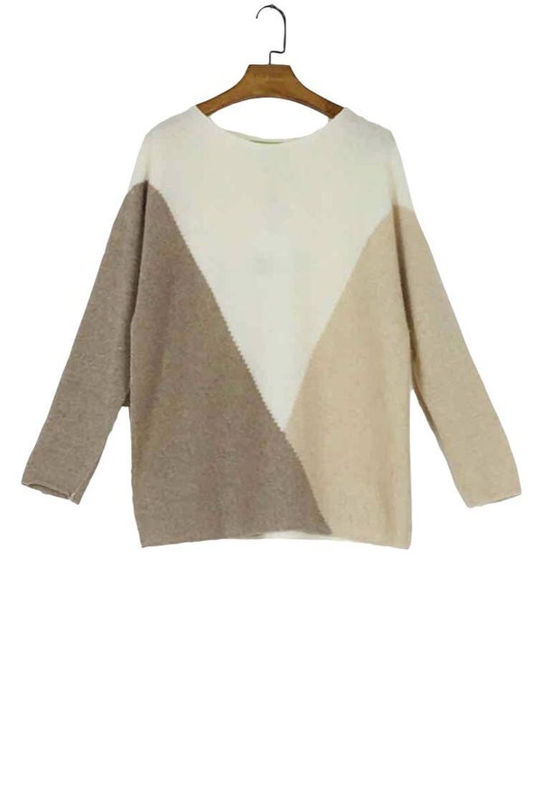 Tricolor oversized trui ecru