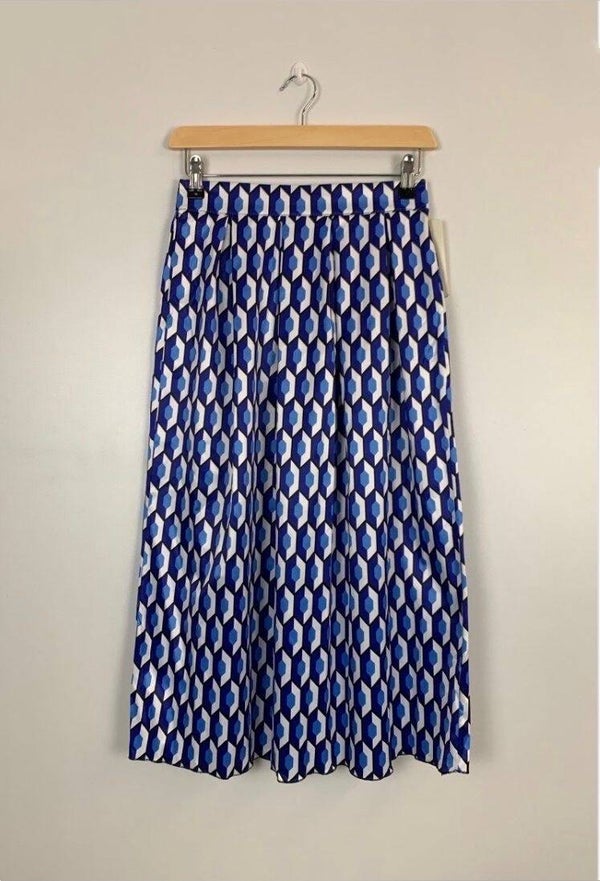 Blauwe midi-rok met print