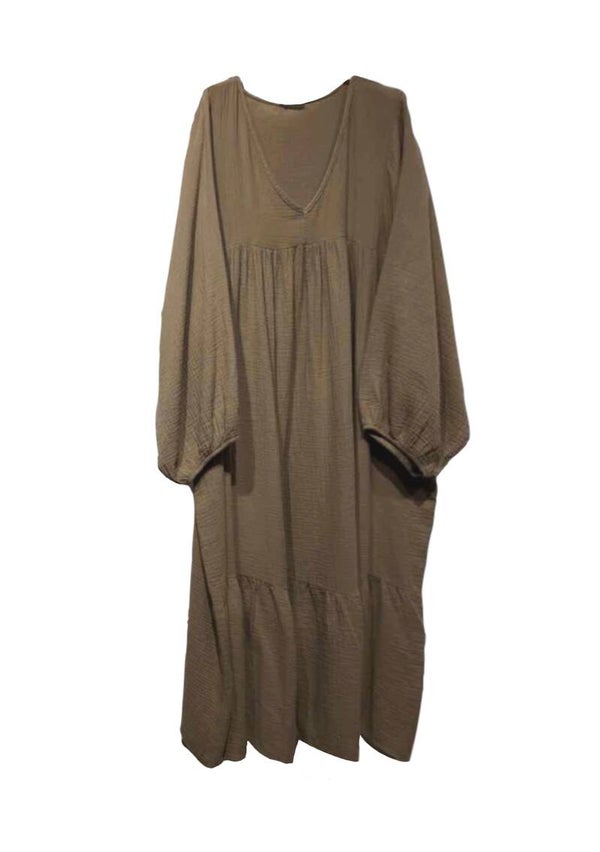 Katoenen midi-jurk camel