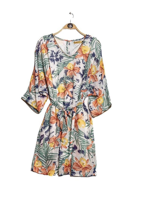 Witte jurk met ‘Tropical’ print