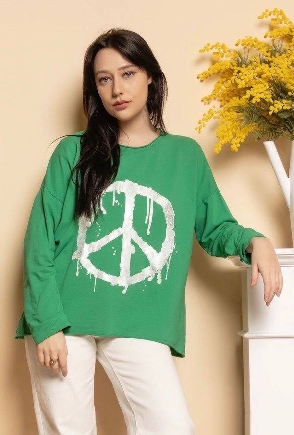 Groene top met vredesprint