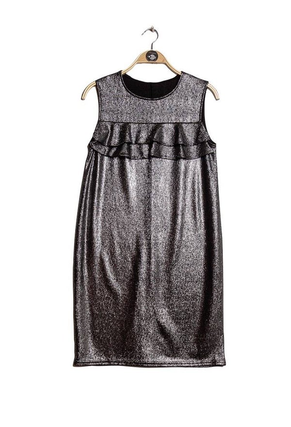 Glinsterende jurk zilver met ruches