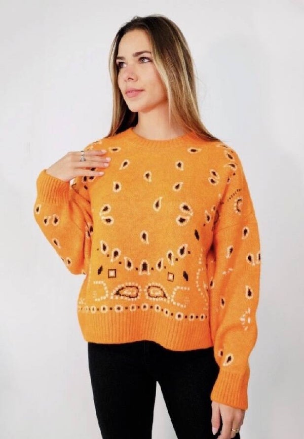 Oranje trui met paisley-print