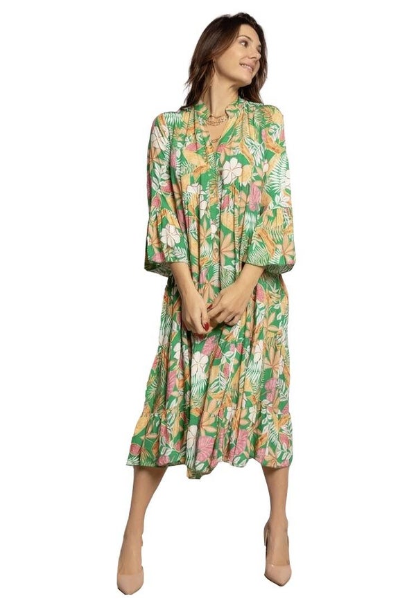 Groene midi-jurk met print