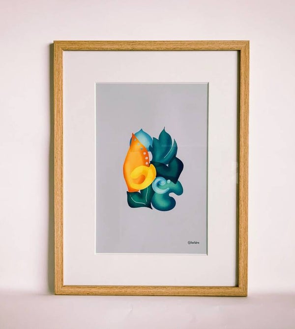 Poster framed ‘Flames blue’ 30x40
