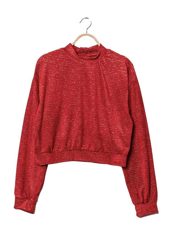 Velvet sweater red with sparkly stripes
