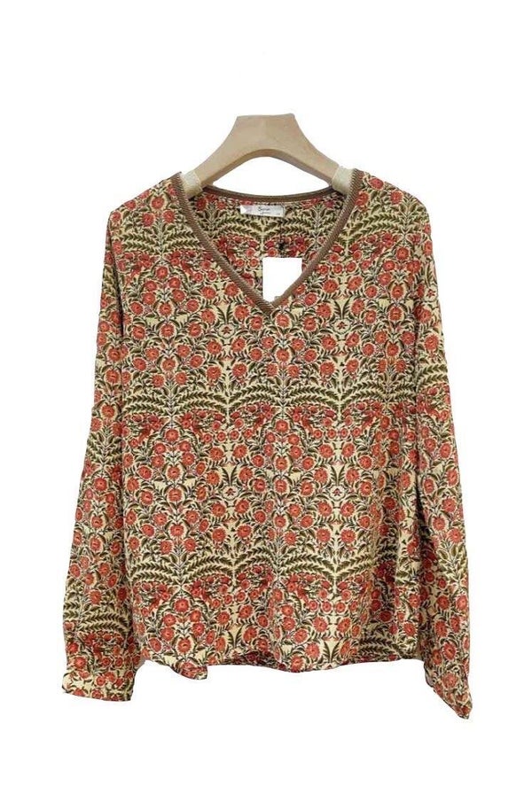 Blouse in oker met print