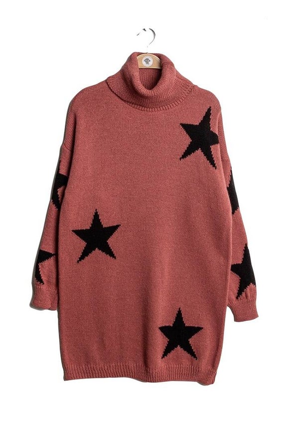 Roze trui jurk met ster print