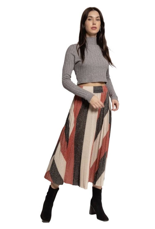 Glanzende, geplooide midi-rok rood