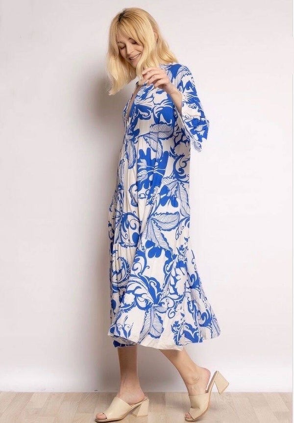 Midi-jurk met print ‘Royal Blue’