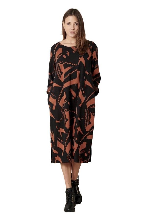 Dress rust with graphic print