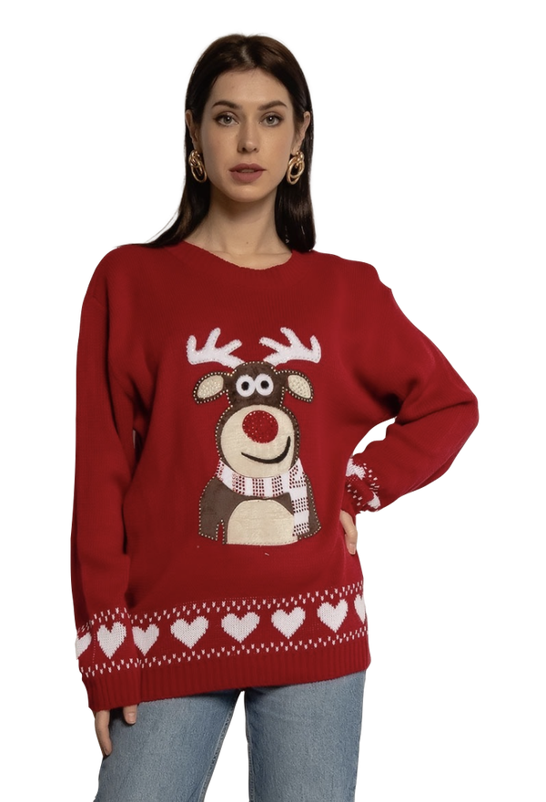 Kersttrui rood met print ‘Deer’