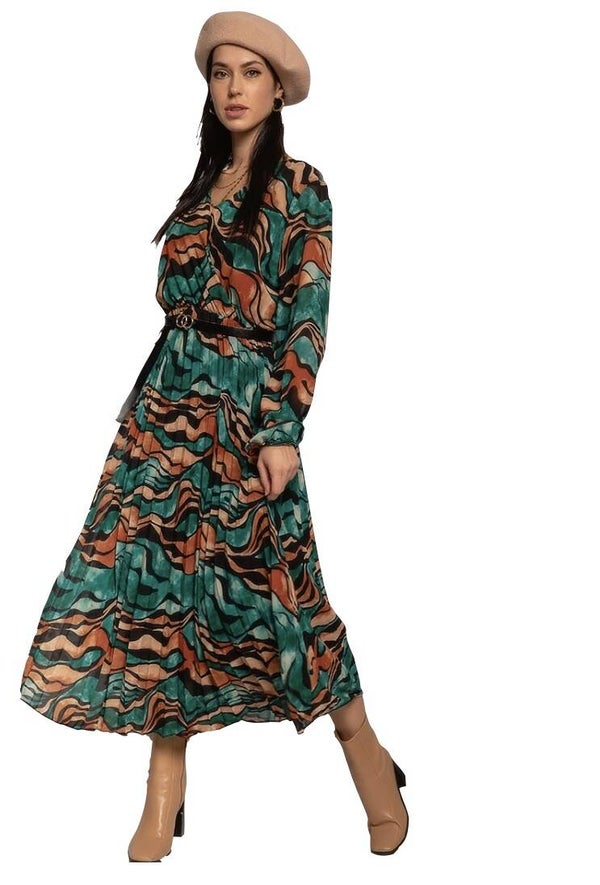 Pleated wrap dress kaki