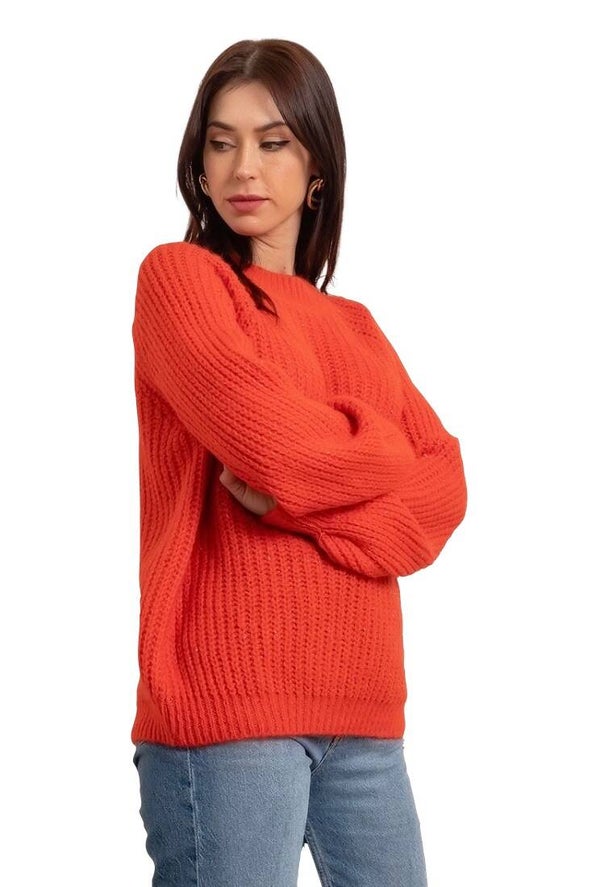 Oranje trui met gemetalliseerde draden