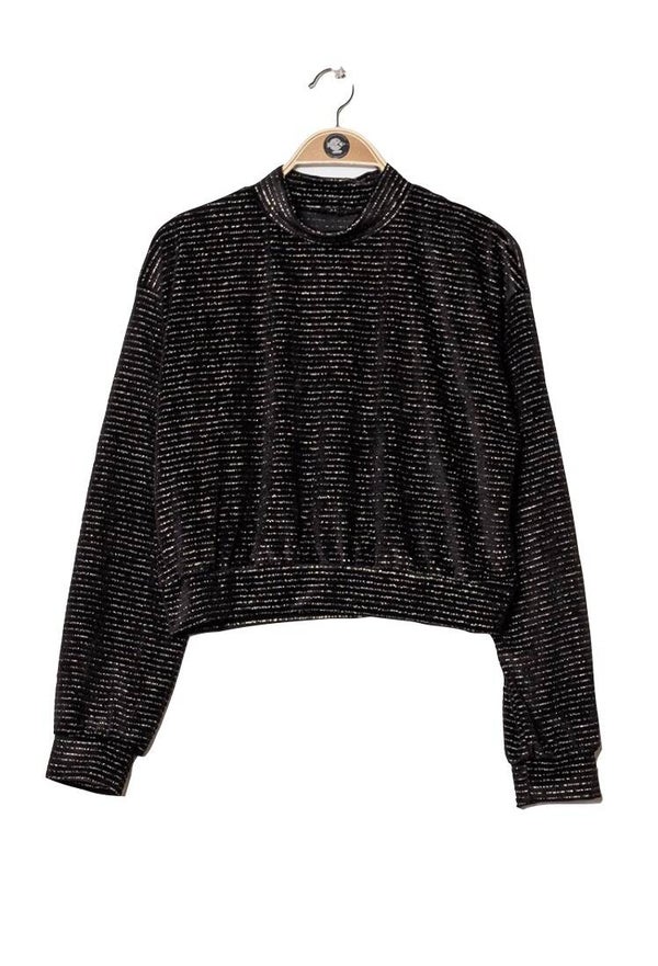 Velvet sweater black with sparkly stripes
